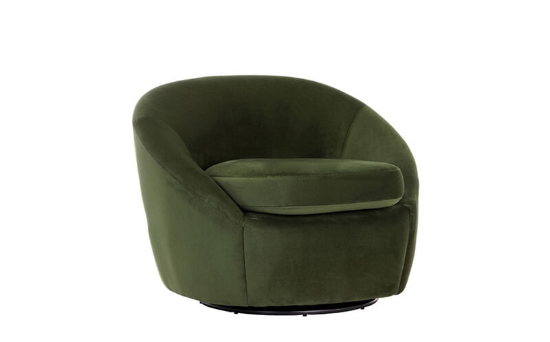 a green velvet tub shaped swivel chair